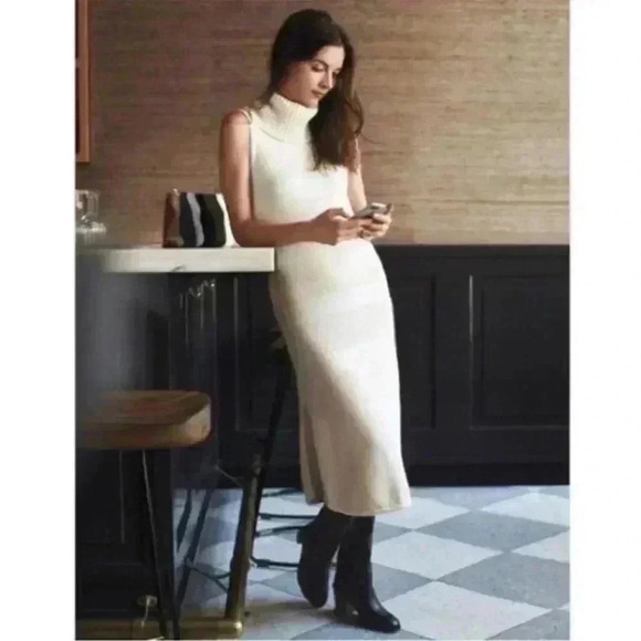 Anthropologie month ex sweater, sleeveless dress cream turtleneck size medium - Picture 2 of 9